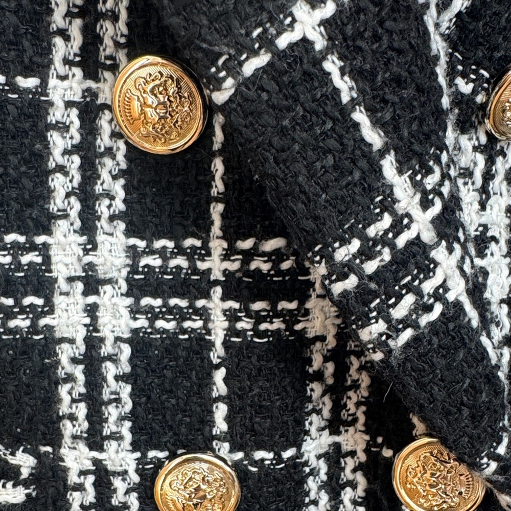 Indigo Rose Black White Tweed Boucle Blazer Medium Gold Buttons Chanel Style - Picture 4 of 10